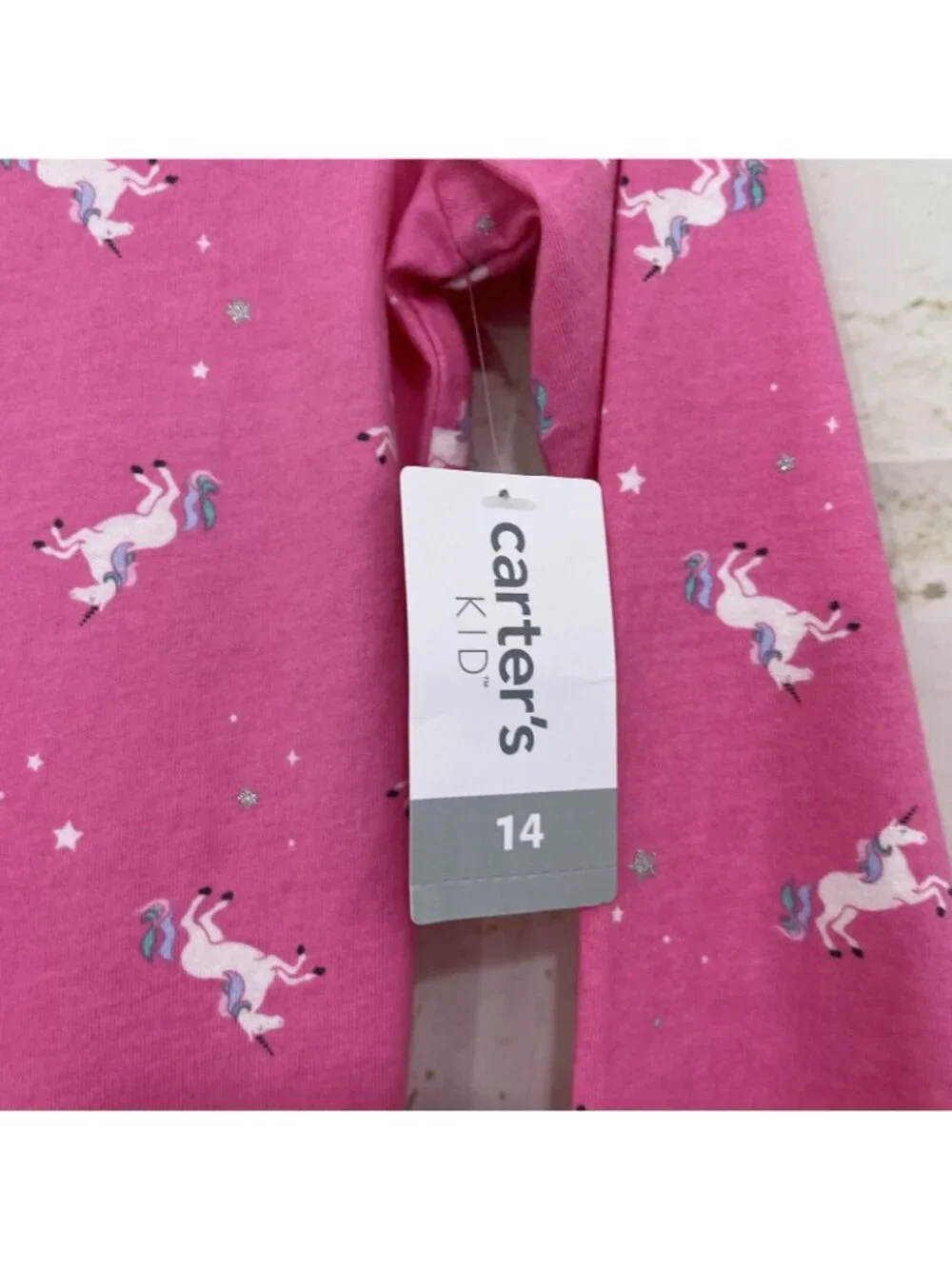 Carter’s Girls Pink Unicorn Print Star Glitter Long Sleeve Dress
